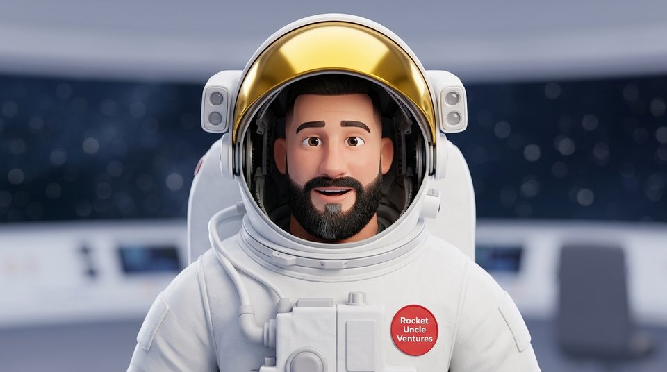 Rocketman, a friendly astronaut with a gold visor, smiling